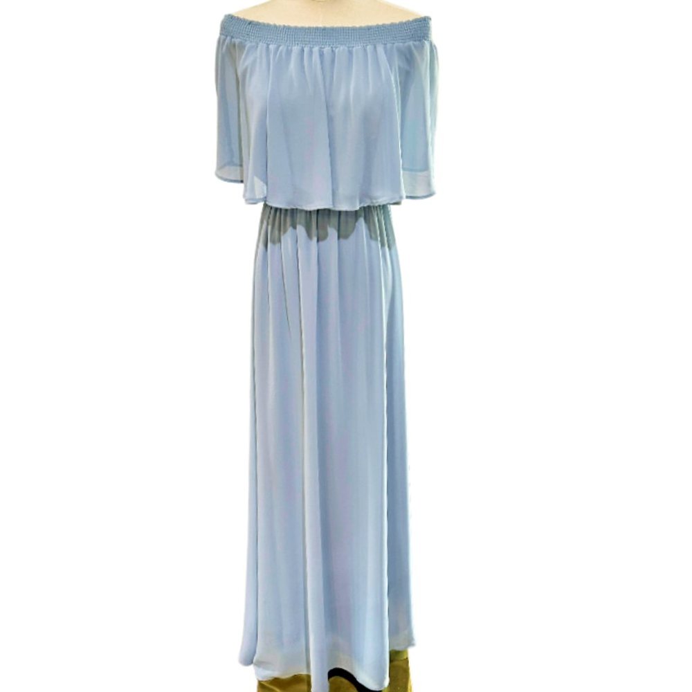 Show Me Your MuMu Hacienda Maxi Dress Size Medium Steel Blue Chiffon Long Lining